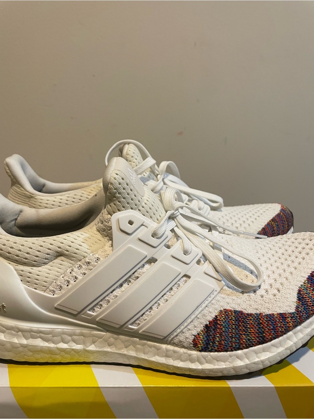 adidas White Knit Sneakers with Multicolor Toe Detail
